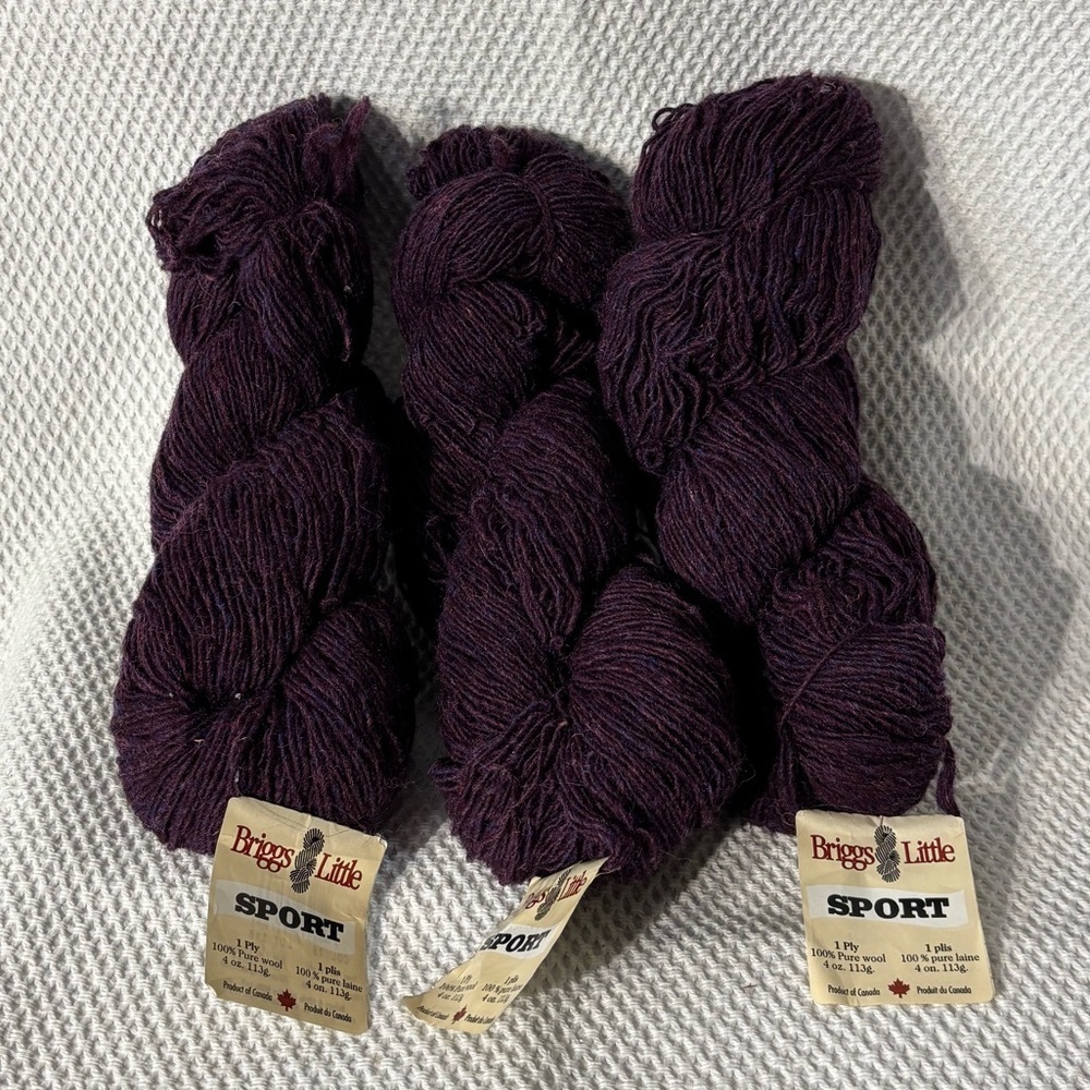 BRIGGS & LITTLE Sport Yarn - 3 skeins - Colour Mulberry NEW WITH TAG